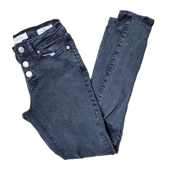 Jessica Simpson Girls Sz 10 Mid-Rise Emma Destructed Skinny Jeans Black Wash - Picture 4 of 12